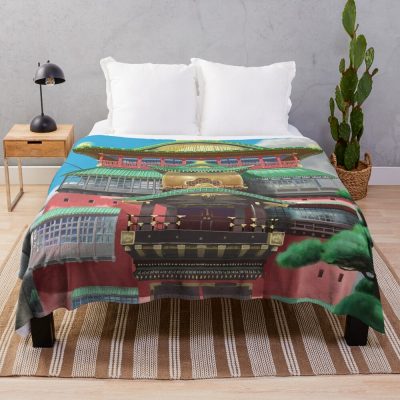 Bathhouse Spirited Away Digital Art Throw Blanket Official Studio Ghibli Merch